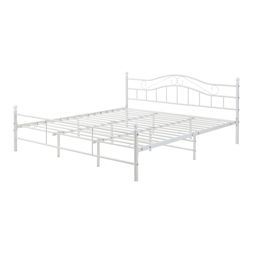 Letto Doppio Florenz in Acciaio con Testiera Alta Decorativa 180 x 200 cm Bianco [en.casa]