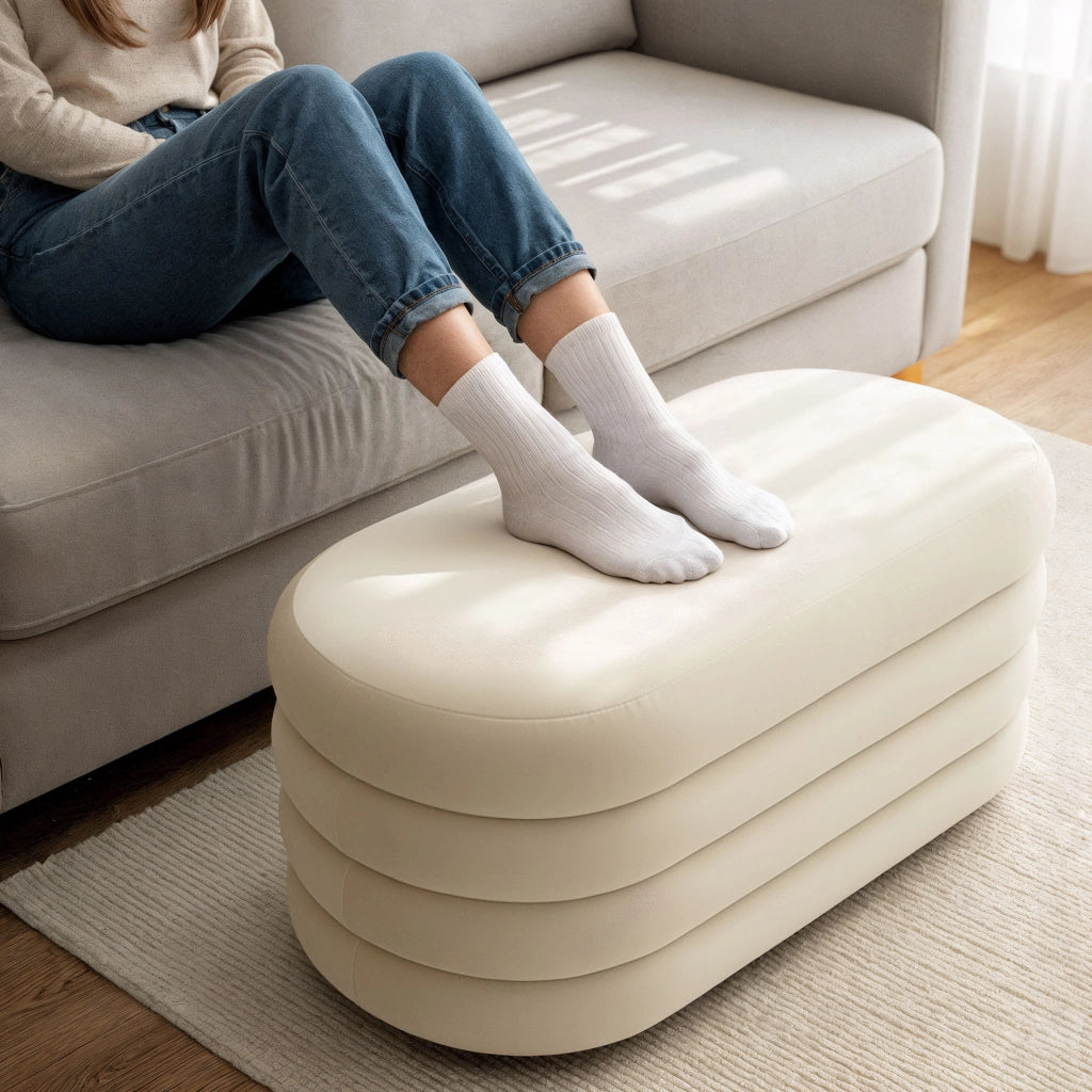 Panca imbottita con contenitore in velluto 100 cm PUFFO Crema