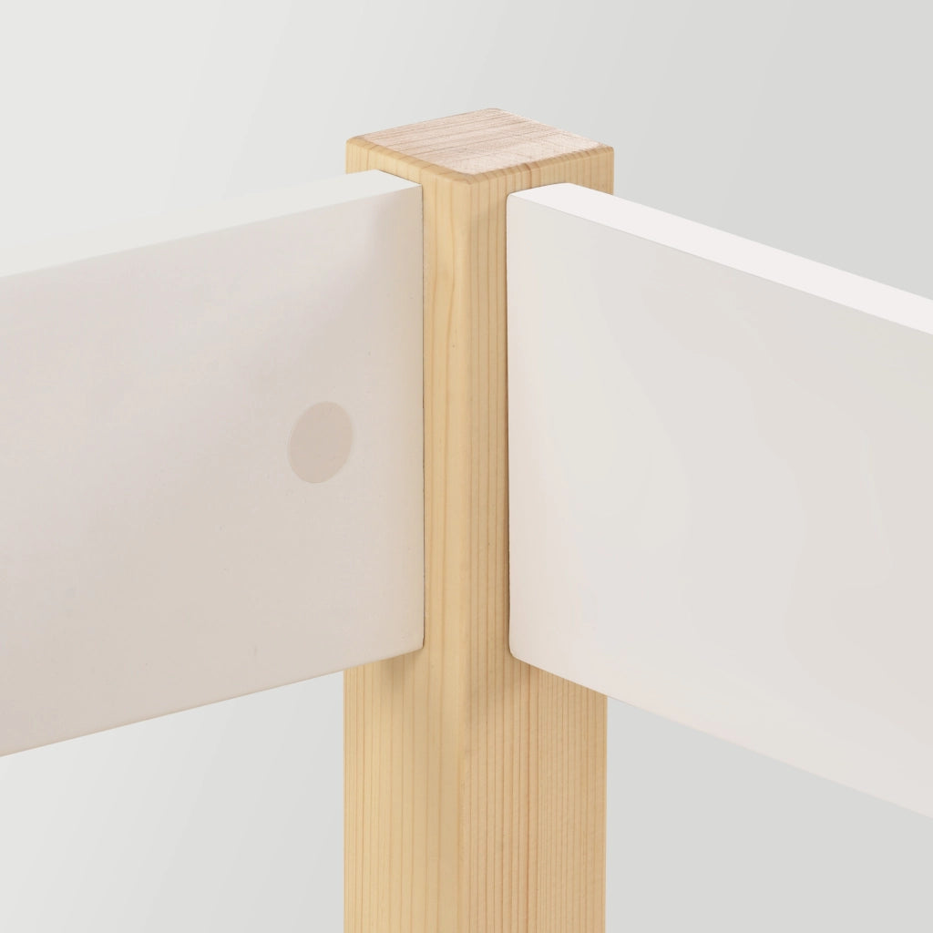 Letto a Soppalco 1 Posto con 2 Cassetti e Barriera 90×200 cm; senza Materasso; in Legno Massello; Bianco