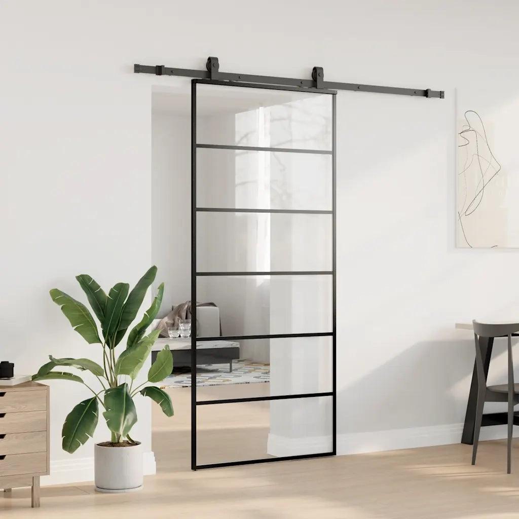 Porta Scorrevole con Ferramenta Nera 90x205 cm in Vetro ESG 3375848