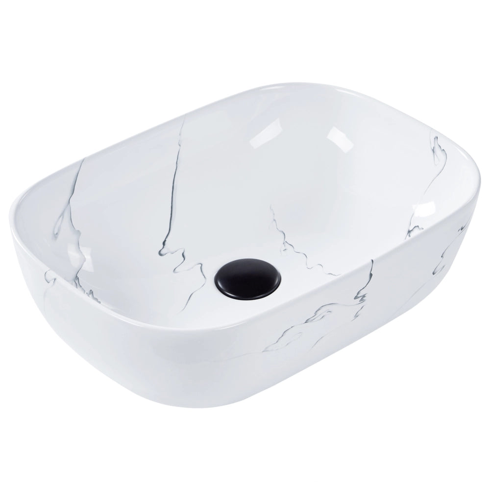 Lavabo da appoggio in ceramica bianca effetto marmo 470 x 340 mm Lavabo da bagno rettangolare stile Glam