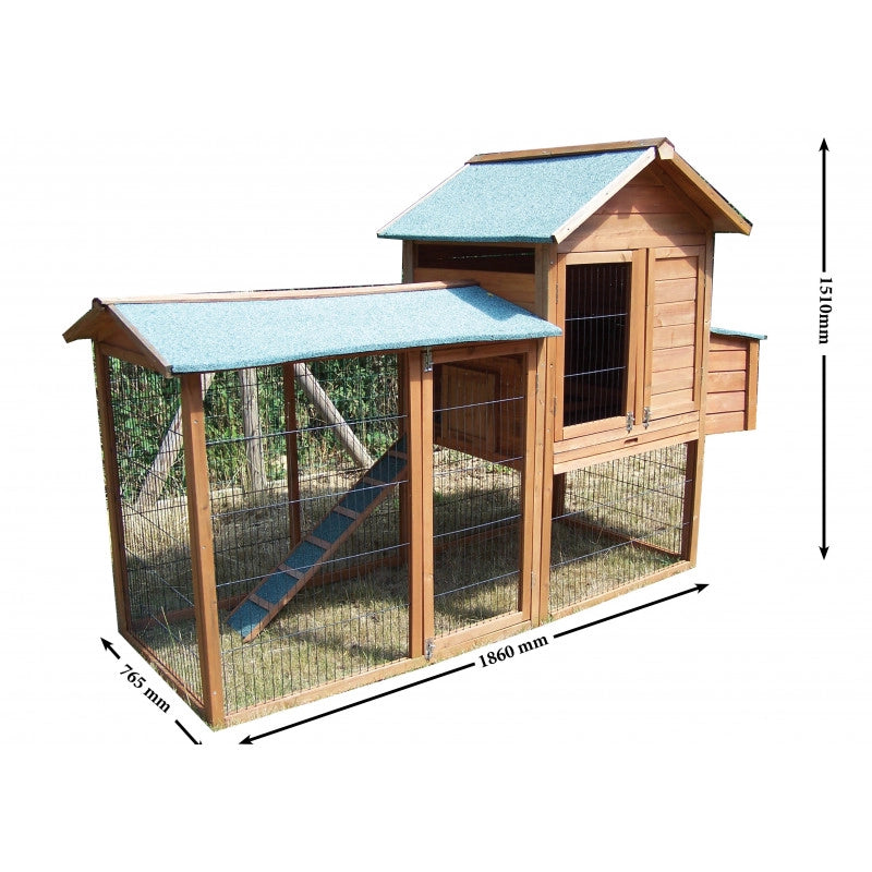 Pollaio da giardino in legno 227x94 cm – per 5-8 galline – pareti 10 mm con voliera e zona notte – PO2309 Foresta