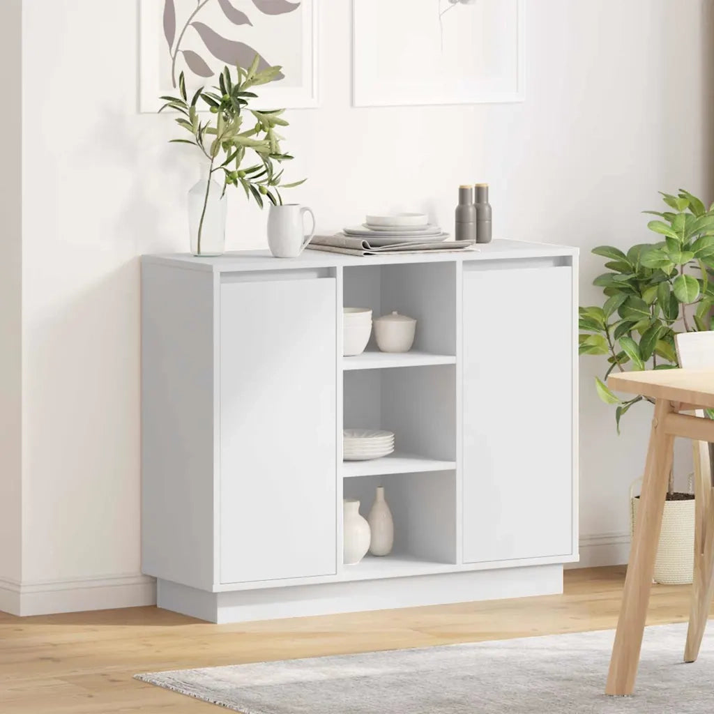 Credenza | Madia LED Bianco 90 x 32 x 75 cm Legno multistrato