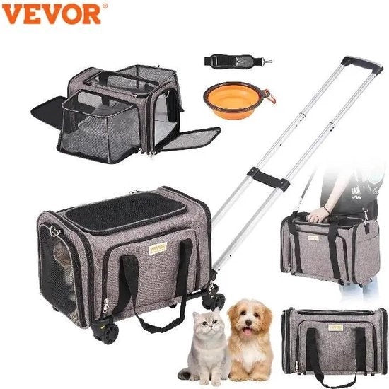 Trolley per cani - Borsa per cani pieghevole - Carriera per cani - Trolley per cani con 4 ruote - Borse di stivaggio - Trolley per animali domestici Ideale per viaggi in auto