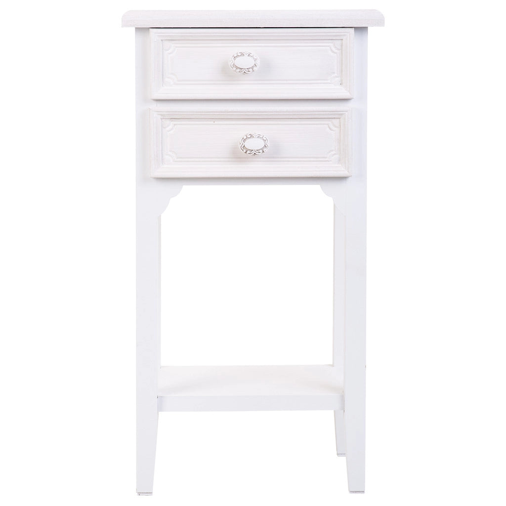 Comodino in legno con 2 cassetti e 1 ripiano bianco 37x26,5x69,5.h cm