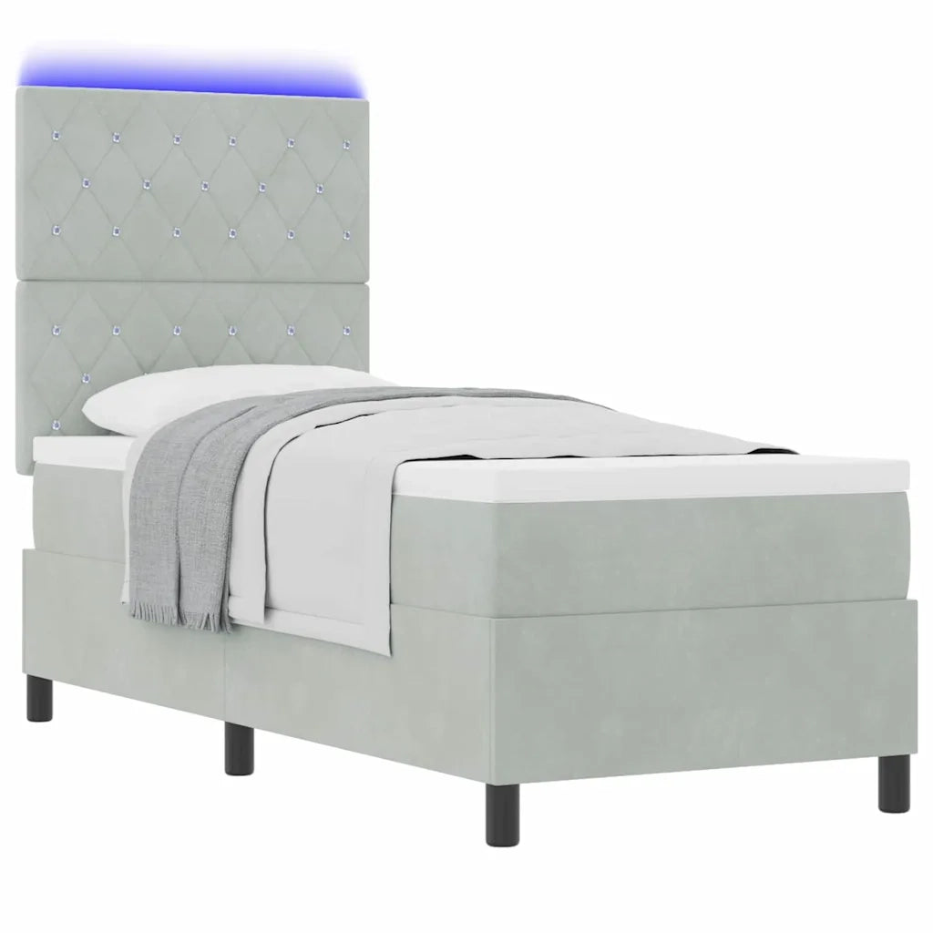 Letto a Sorgente LED Grigio chiaro 80 x 200 cm Tessuto