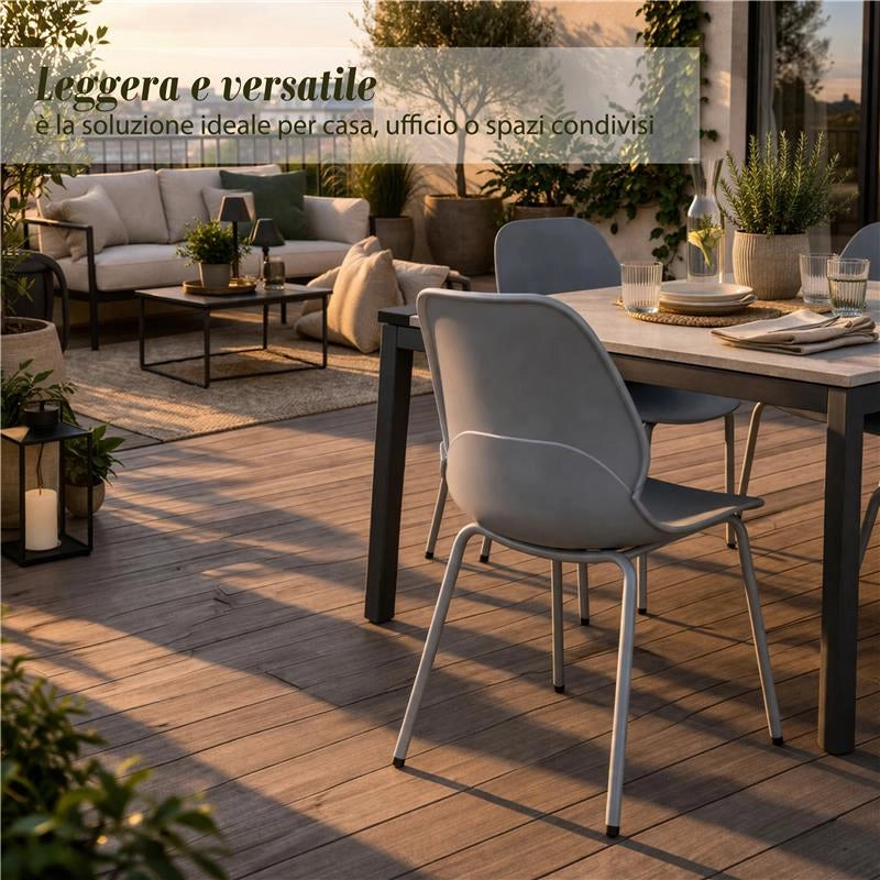 SET 4 SEDIE STOCCARDA IN PLASTICA DI COLORE GRIGIO 46 X 54 X H84 CM