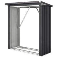 Capanno Portalegna in Acciaio da Esterno, Base Rialzata e Tetto Inclinato, 150x66.5x150 cm, Grigio Scuro