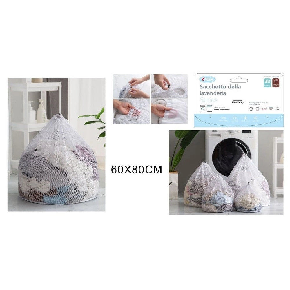 Trade Shop - Sacchetto Lavanderia Bucato Borsa A Rete Biancheria 60 X 80cm Con Coulisse 58141 -