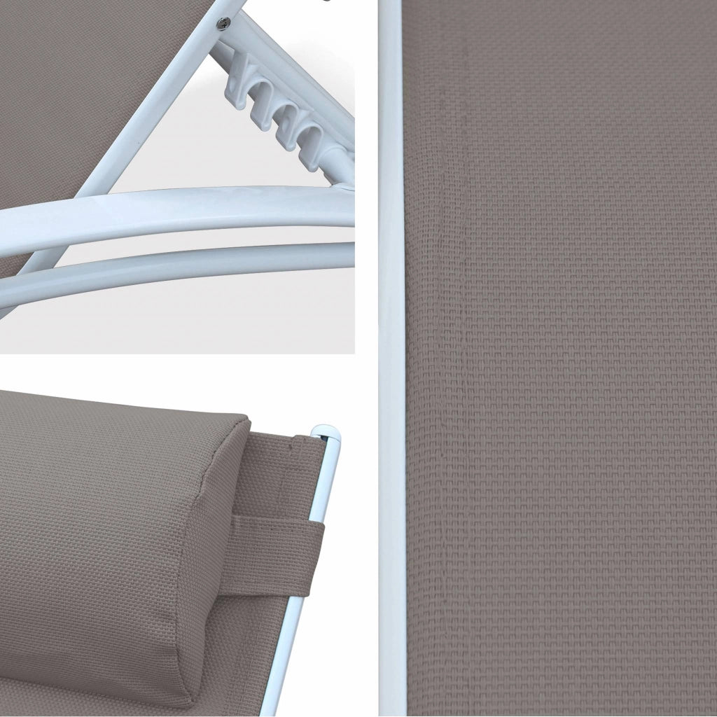 Set 2 lettini prendisole in alluminio textilene multiposizione, bianco