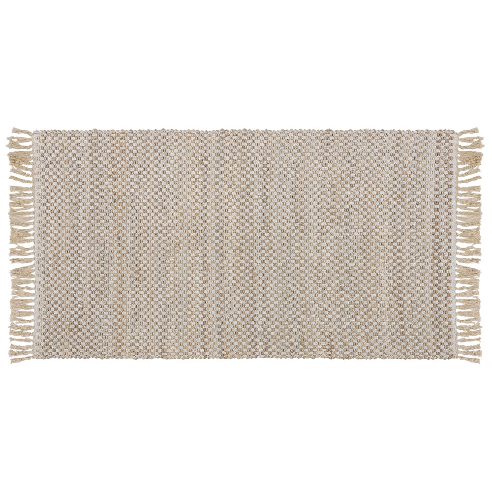 Tappeto in juta beige e cotone 80 x 150 cm con frange intrecciato a mano Boho ingresso camera da letto