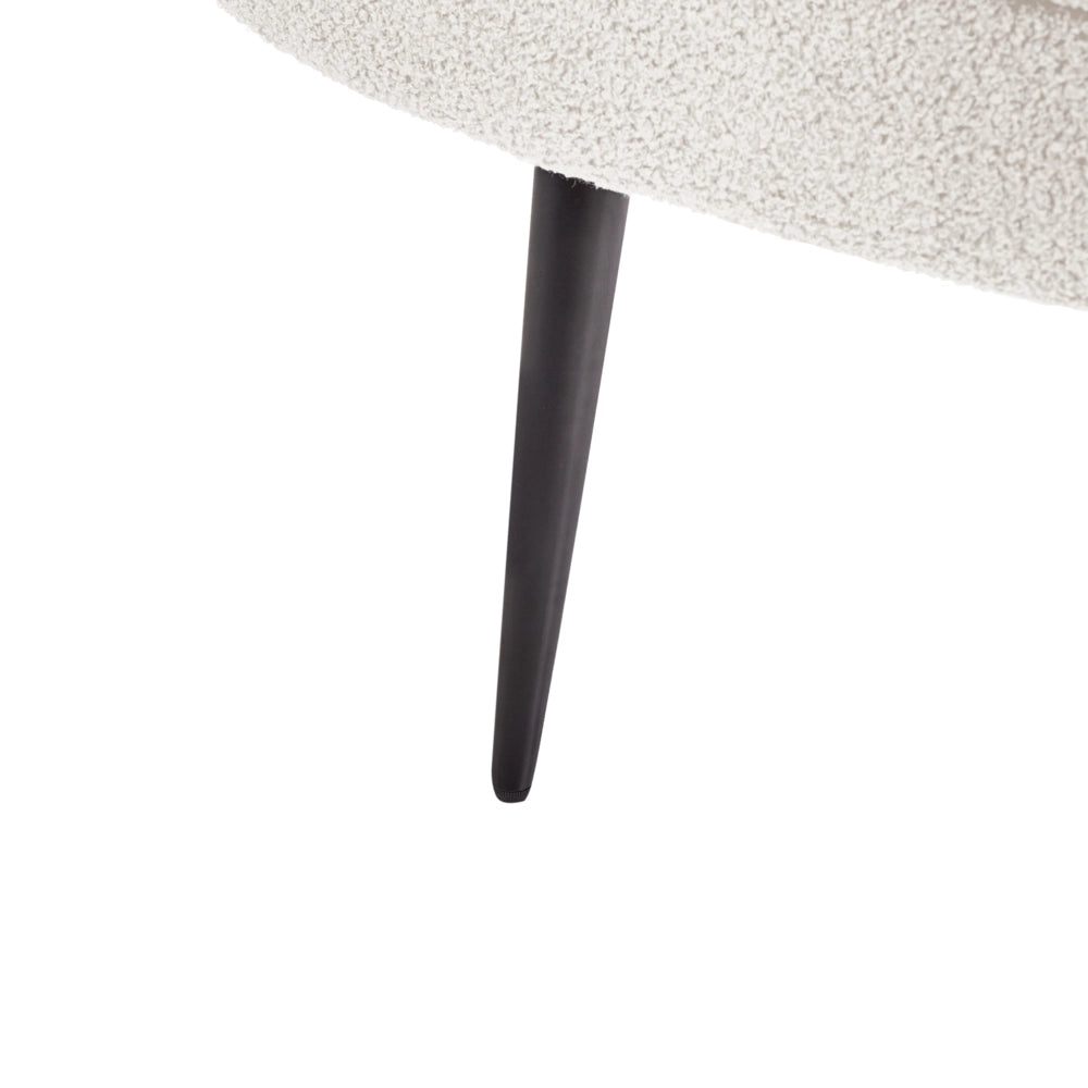 Poltrona bianca in bouclé senza braccioli, sedia accentuante da relax, senza braccioli, gambe in ferro nero, per soggiorno o camera da letto, moderna.