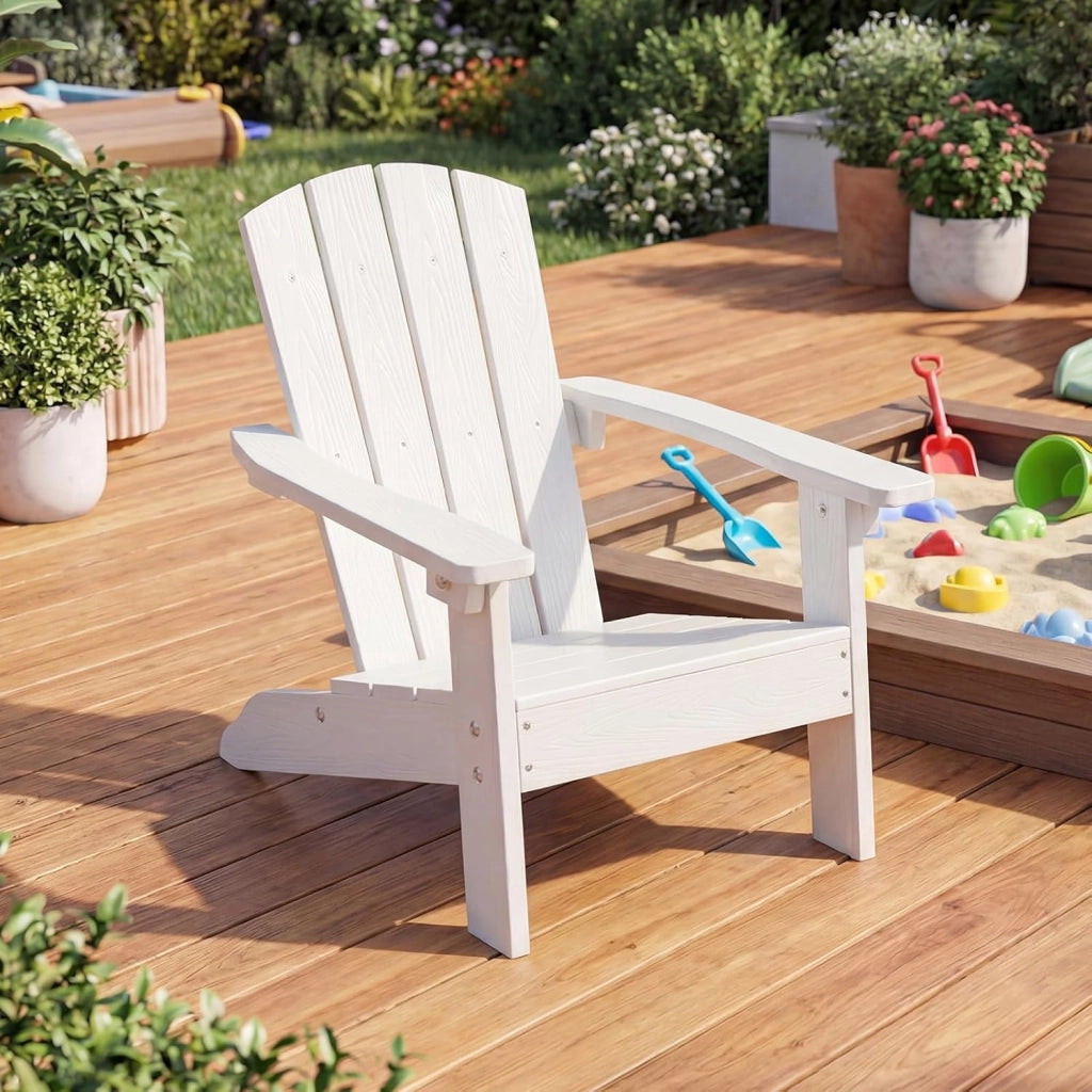 Sedia Adirondack per Bambini, Poltrona da Giardino in Plastica Resistente alle Intemperie con Schienale a Doghe Inclinato, Sedia Adirondack per Patio e Balcone, Portata 75 kg (Bianco)