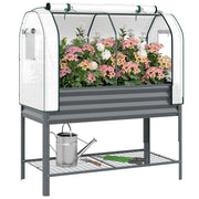 Letto rialzato da giardino con serra e ripiano inferiore ¨C zephmum ¨C grigio scuro 120x55x140 cm