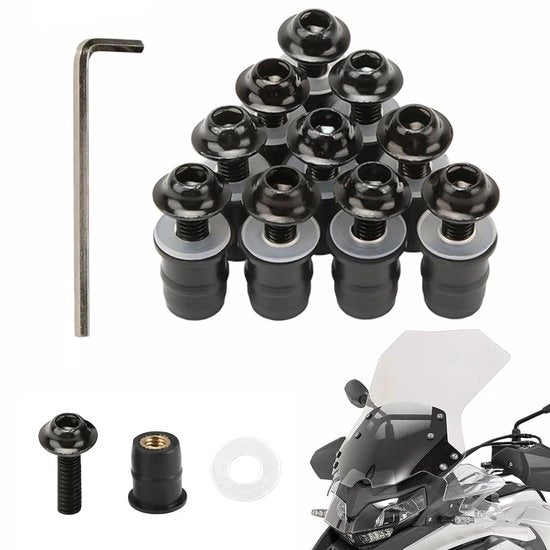 Viti a vite per motocicletta 10 pezzi - M5 x 16 mm - attacco parafanghi - attacco windscreen - set di viti - nero - materiale duraturo - set di viti a vite per parafanghi