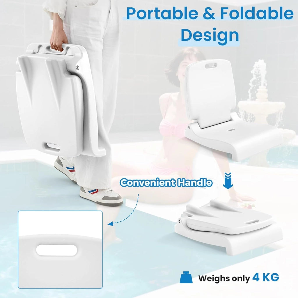 Spiaggina Pieghevole Portatile, Sedia da Spiaggia in Plastica con Schienale e Maniglie, Sedia Mare Leggera con Fori di Drenaggio, per Campeggio, Pesca e Piscina (Bianco)