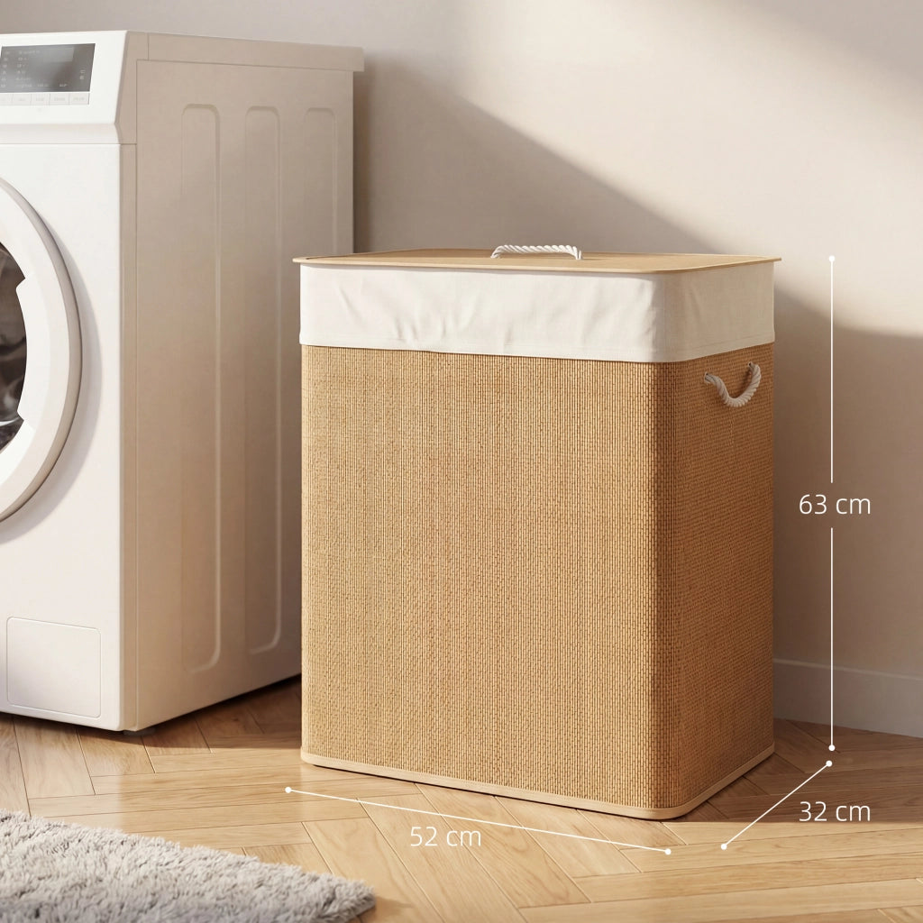 Cestino per Biancheria in Bamb¨´ con 2 Compartimenti ¨C Zephmum ¨C 52x32x63 cm