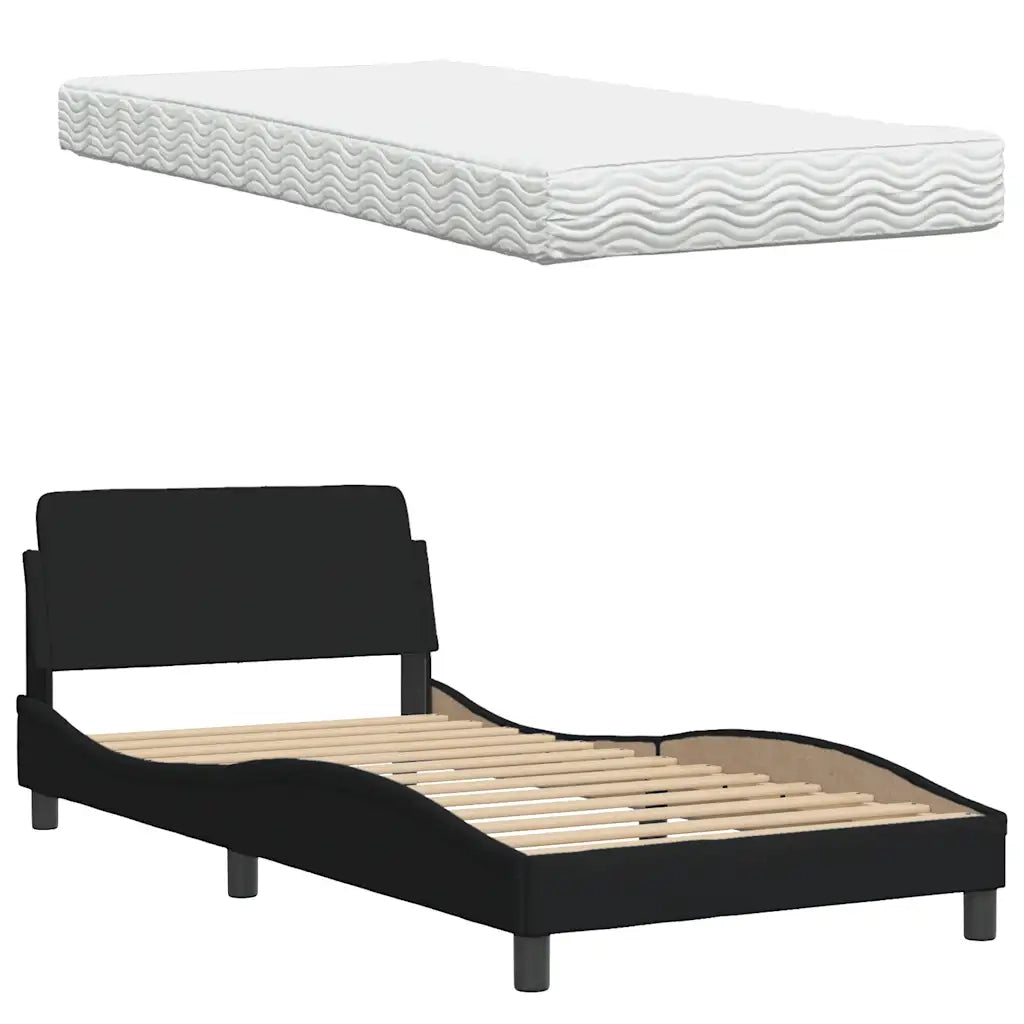 Letto con Materasso Nero 100x200 cm in Tessuto 3310722