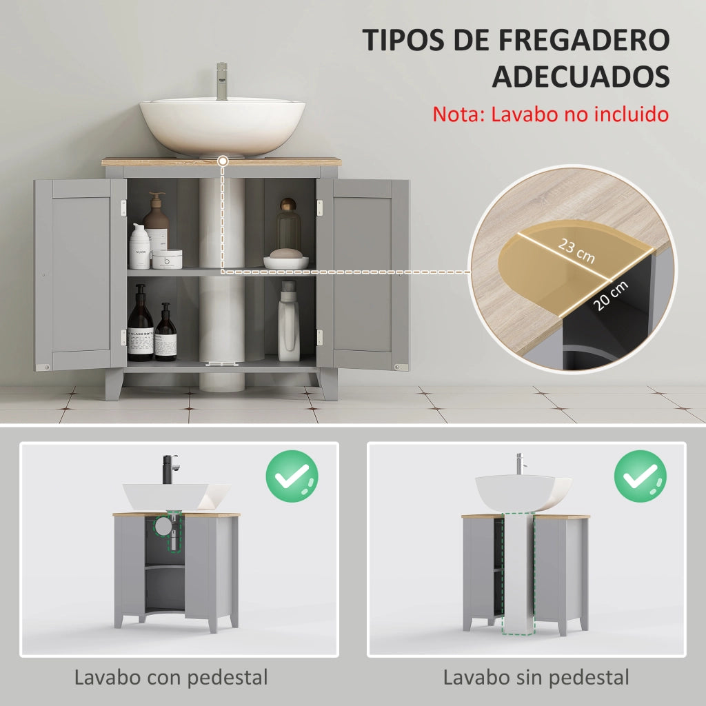 Mobile sottolavabo con 2 ante e ripiano regolabile ¨C Xylo ¨C Grigio 60x30x60 cm