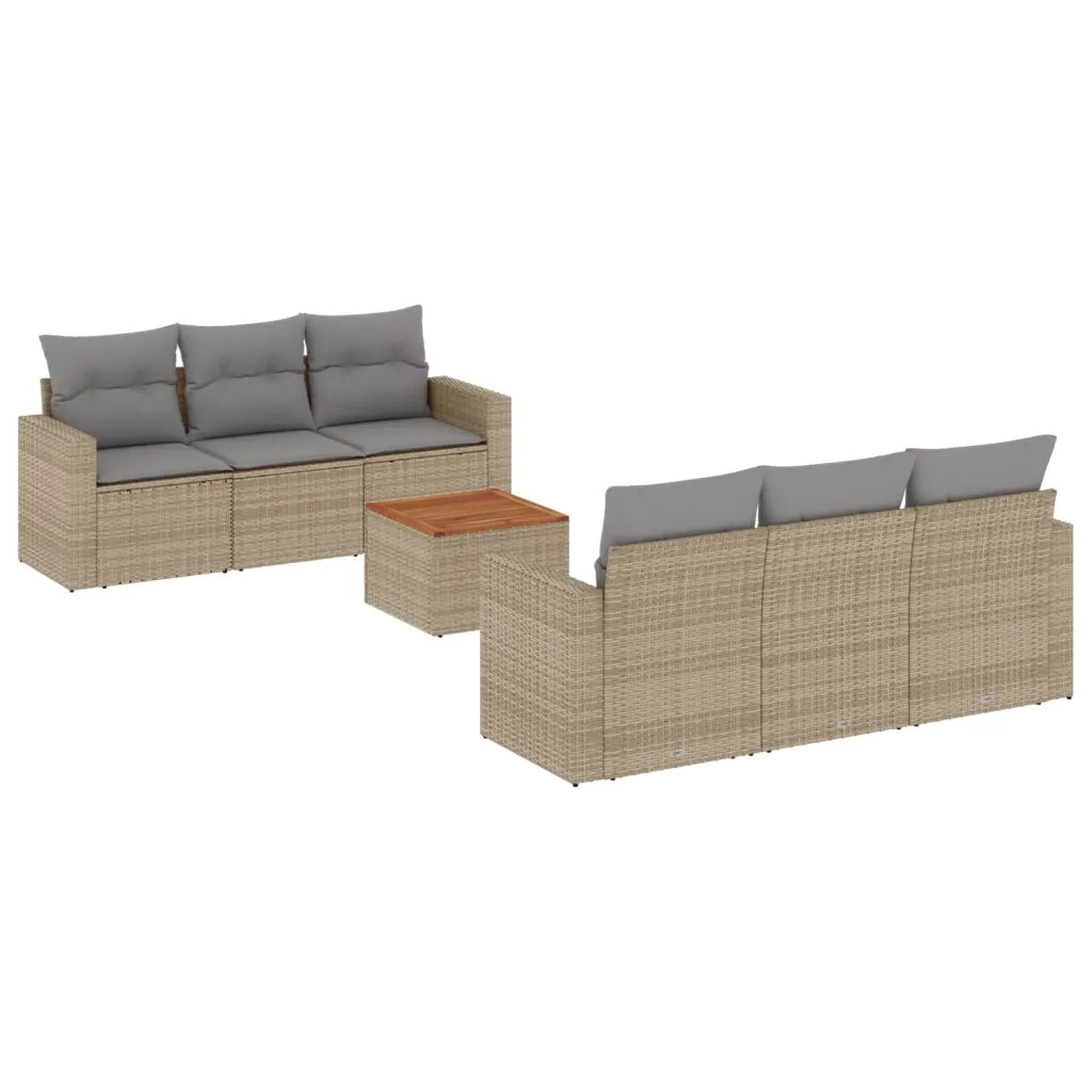 Set Divani da Giardino 7 pz con Cuscini Beige in Polyrattan 3224015