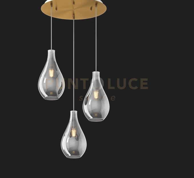 SOSP. OTTONE SAT. 3 LUCI TONDA VETRI PICCOLI FUME' 1193OS-S3 TP-FU