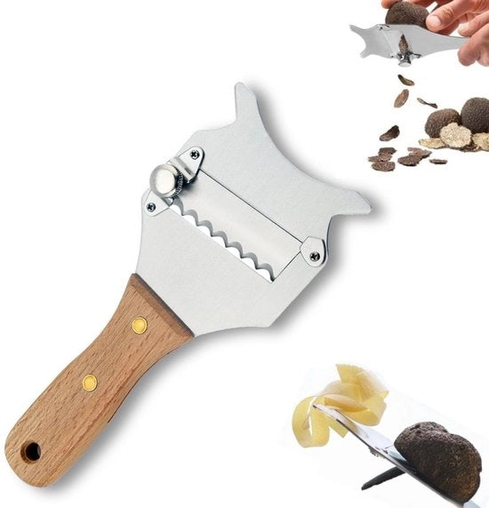 Truffel Sniditore in Acciaio Inossidabile, Sniditore di Formaggio con Lama Regolabile, Sniditore di Champignoni al Cioccolato, Sniditore Gourmet, Sniditore di Formaggio con Manico in Legno e Occhio di Sospensione per Casa, Cucina e Ristorante
