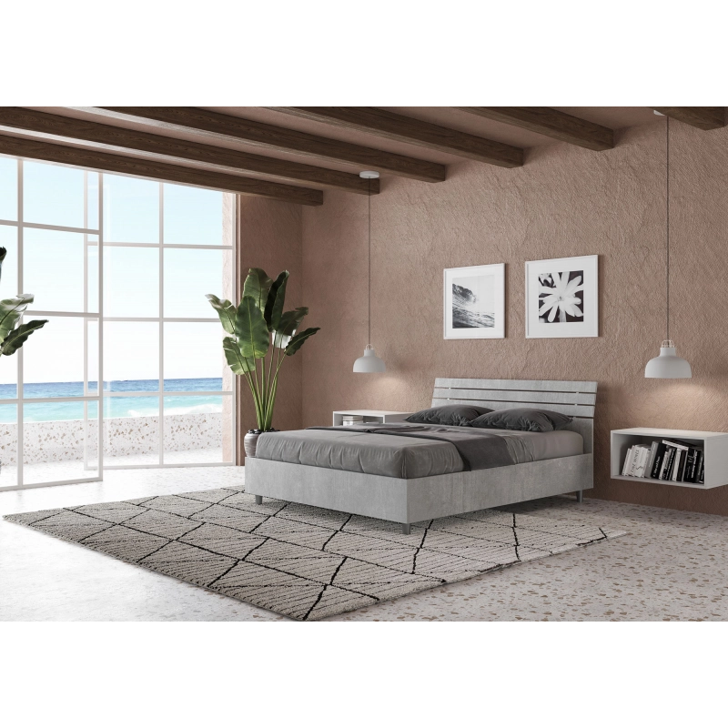 Letto Matrimoniale francese 140x190 cm testata inclinata con doghe Ankel - Senza rete,Grigio