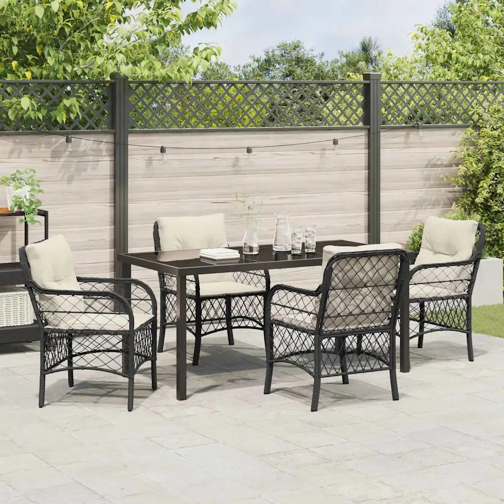 Set da Pranzo per Giardino con cuscino 5 pcs Nero polyrattan 3380200