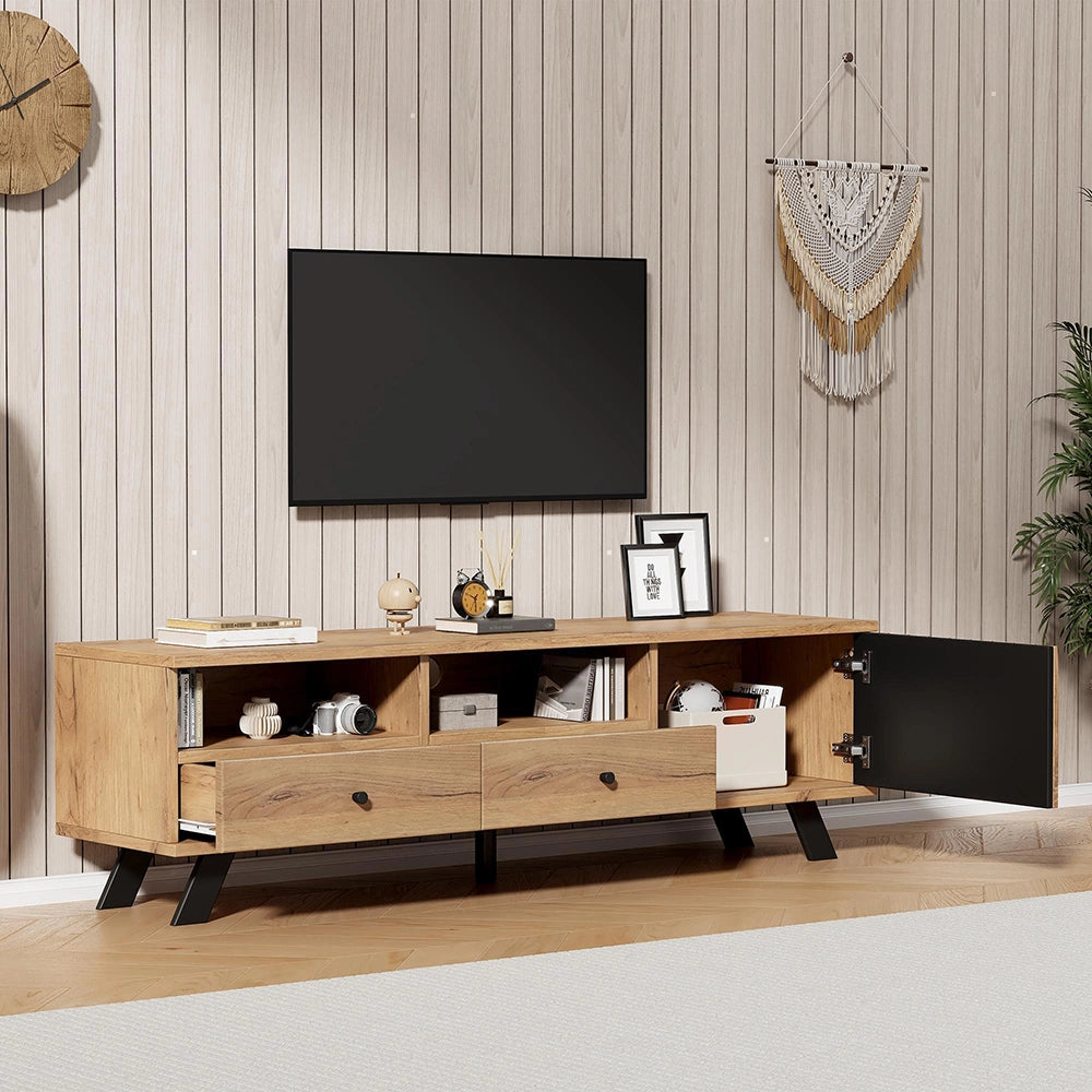 Mobile TV 150x38x44cm - Xylo - Piccolo, 2 Cassetti e 1 Anta, Colore Legno, fino a 60"