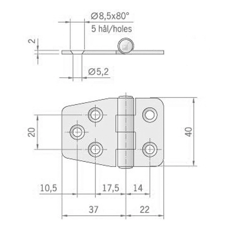 CERNIERA INOX MM.59X37 ROVESCIATA