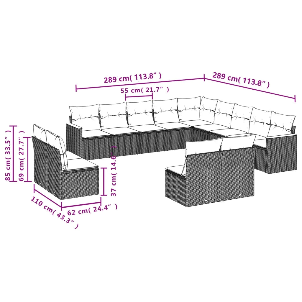 Set Divani da Giardino 13 pz con Cuscini Grigio in Polyrattancod mxl 88780