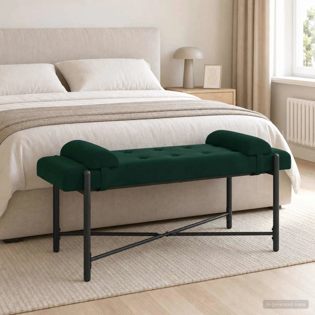 Panchina con bottoni e cuscini Verde Scuro 110 x 40 x 46 cm 42038387