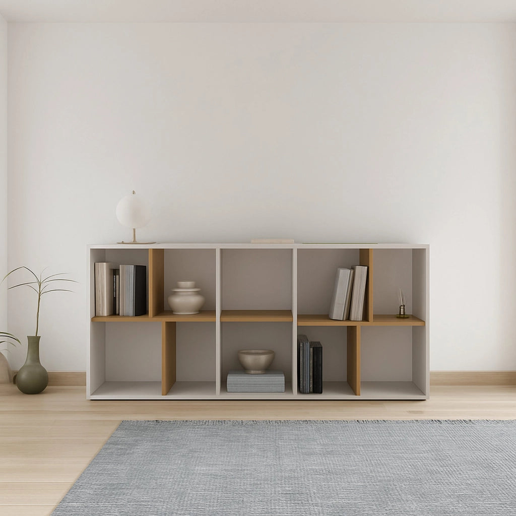 Libreria Nisha, Scaffale da ufficio, Mobile portalibri, Biblioteca, 78x36 h183 cm, Rovere e Bianco