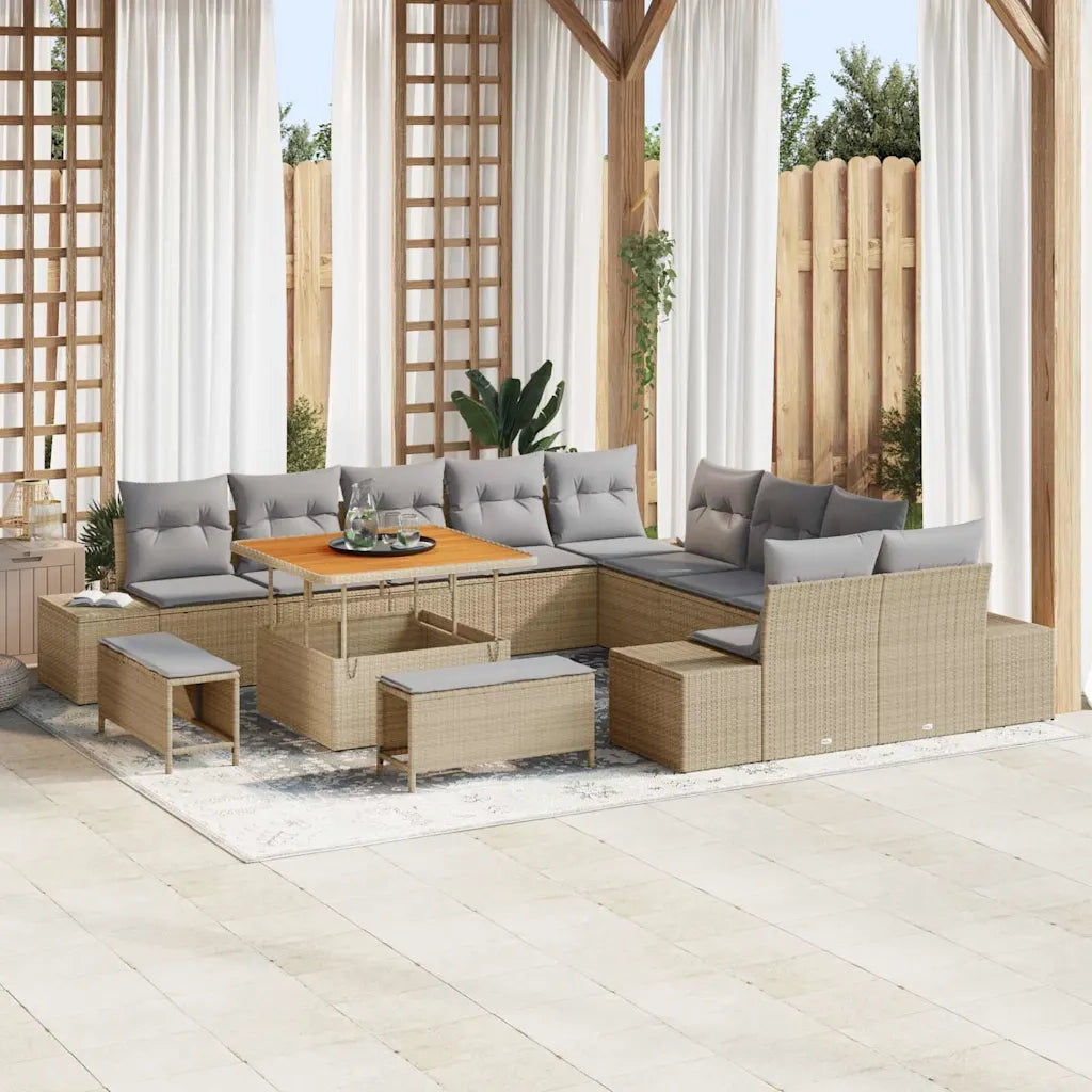Set Divano da Giardino con cuscino 13 pcs Beige Poly Rattan 3364787