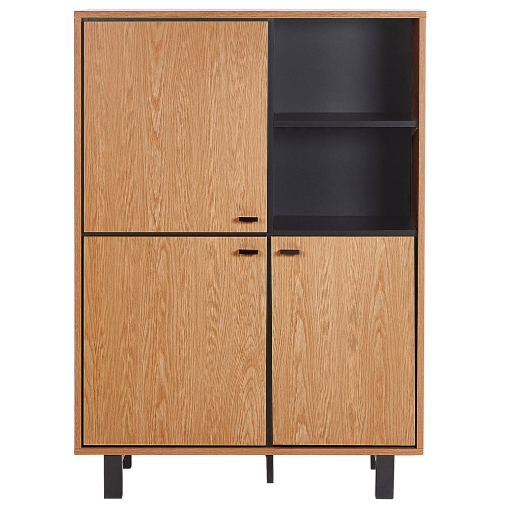 Madia credenza legno chiaro con derivati del legno Nero con finitura in rovere 3 armadi 2 ripiani retrò