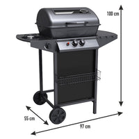 Barbecue a Gas GPL 2 Fuochi a Pietra Lavica con Fornello Laterale Nero