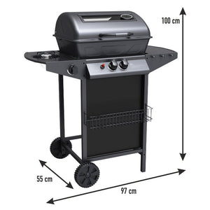 Barbecue a Gas GPL 2 Fuochi a Pietra Lavica con Fornello Laterale Nero