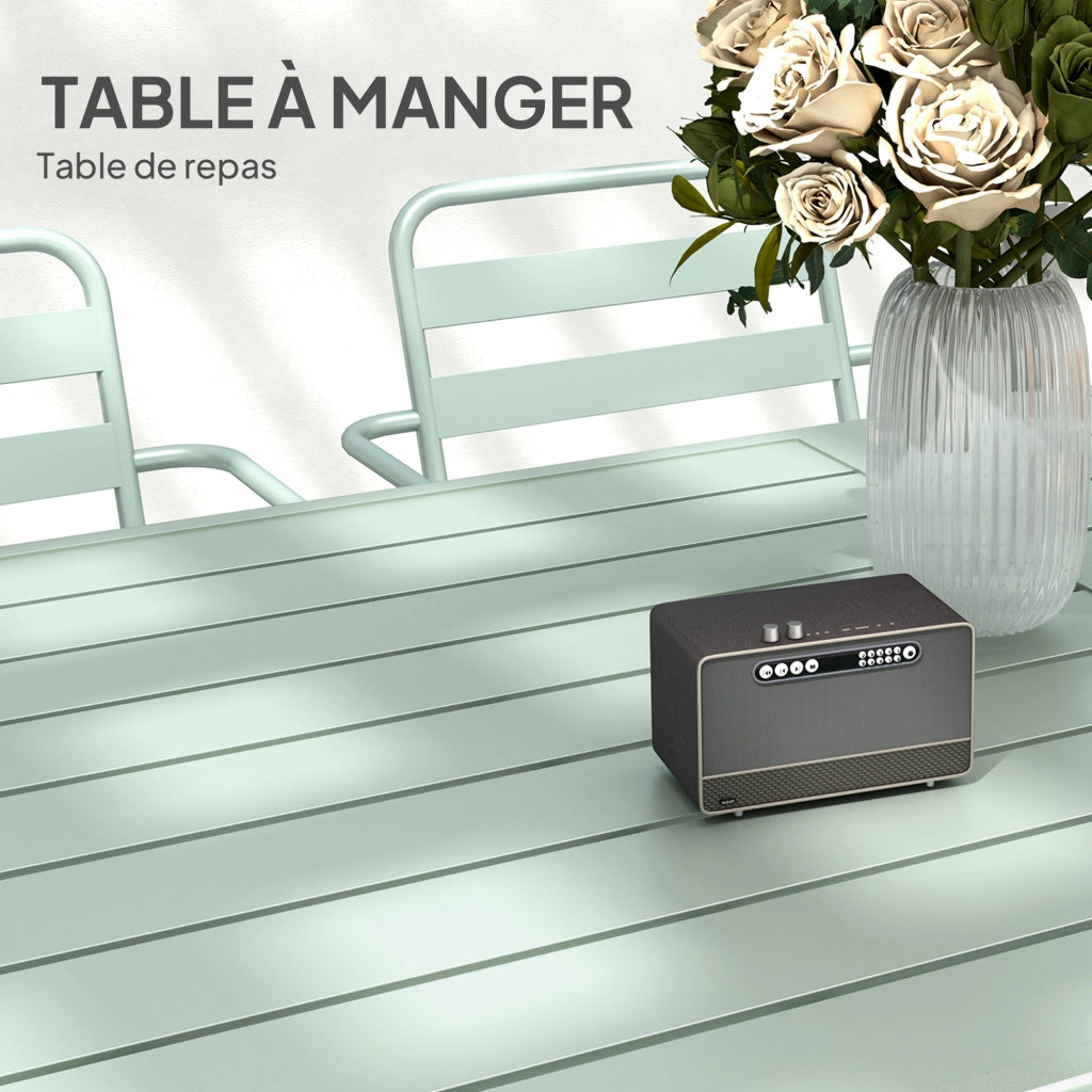 Set da giardino 7 pezzi con tavolo e 6 sedie impilabili in acciaio verde chiaro ¨C zephmum ¨C verde chiaro