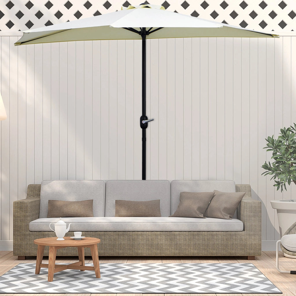 Ombrellone da Terrazza 260x135 cm a Mezzaluna con Apertura a Manovella Beige