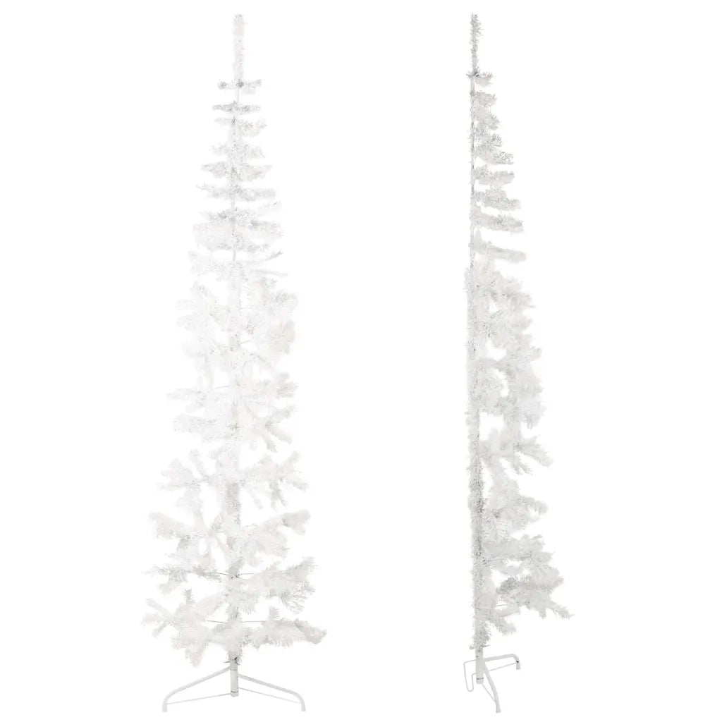 Albero Natale Artificiale Sottile a Met¨¤ Supporto-Albero Natalizio Bianco 240 cm