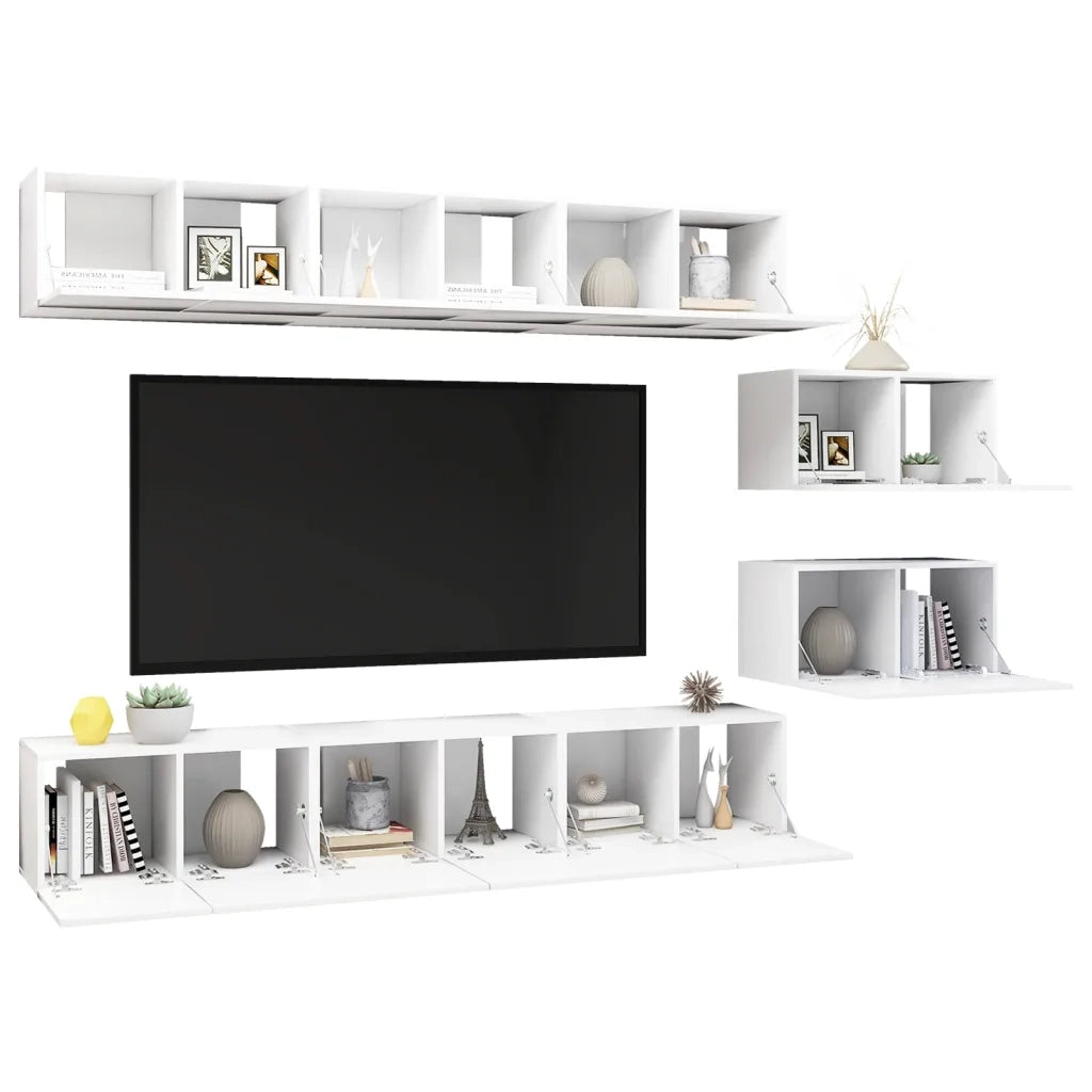 Mobili TV 8 pz | Armadietto TV | Mobile Porta TV Bianchi in Legno Multistrato