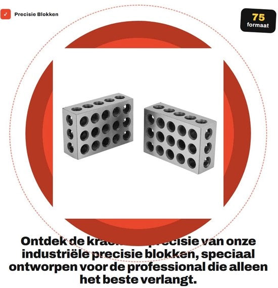Blocco di fissaggio in acciaio inossidabile - 2 pezzi - Precisione 0,0001" - 23 fori - 25x50x75mm - Adatto per macchine utensili - Per foratura