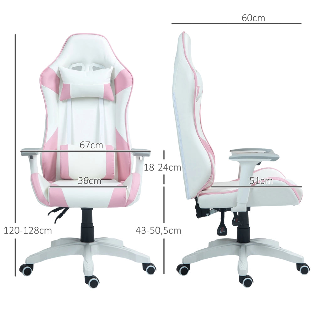 Sedia Gamer con Braccioli e Schienale Regolabile ¨C Zephmum ¨C Rosa 67x60x120-128 cm