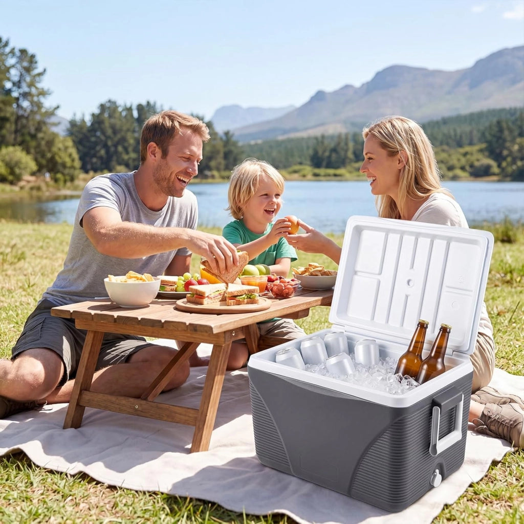 Frigo Portatile 41 L, Frigorifero Termico con Manici, Coperchio e Portabicchieri, Ghiacciaia Impermeabile per Cibi e Bevande, Raffreddamento e Riscaldamento per Campeggio, Picnic e Viaggio