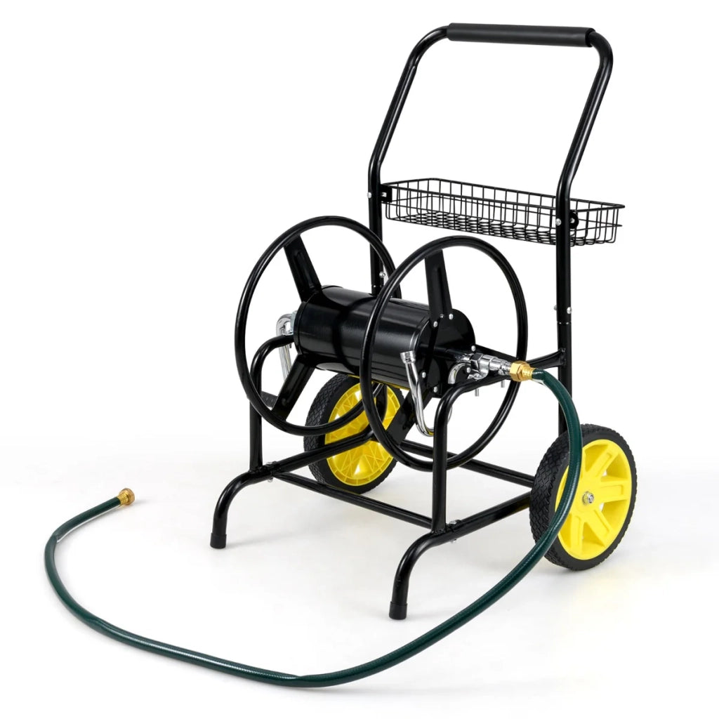 Carrello portatubo da giardino 76 x 55 x 92 cm con avvolgitubo facile da usare e grande capacità metallo nero 20_0011408