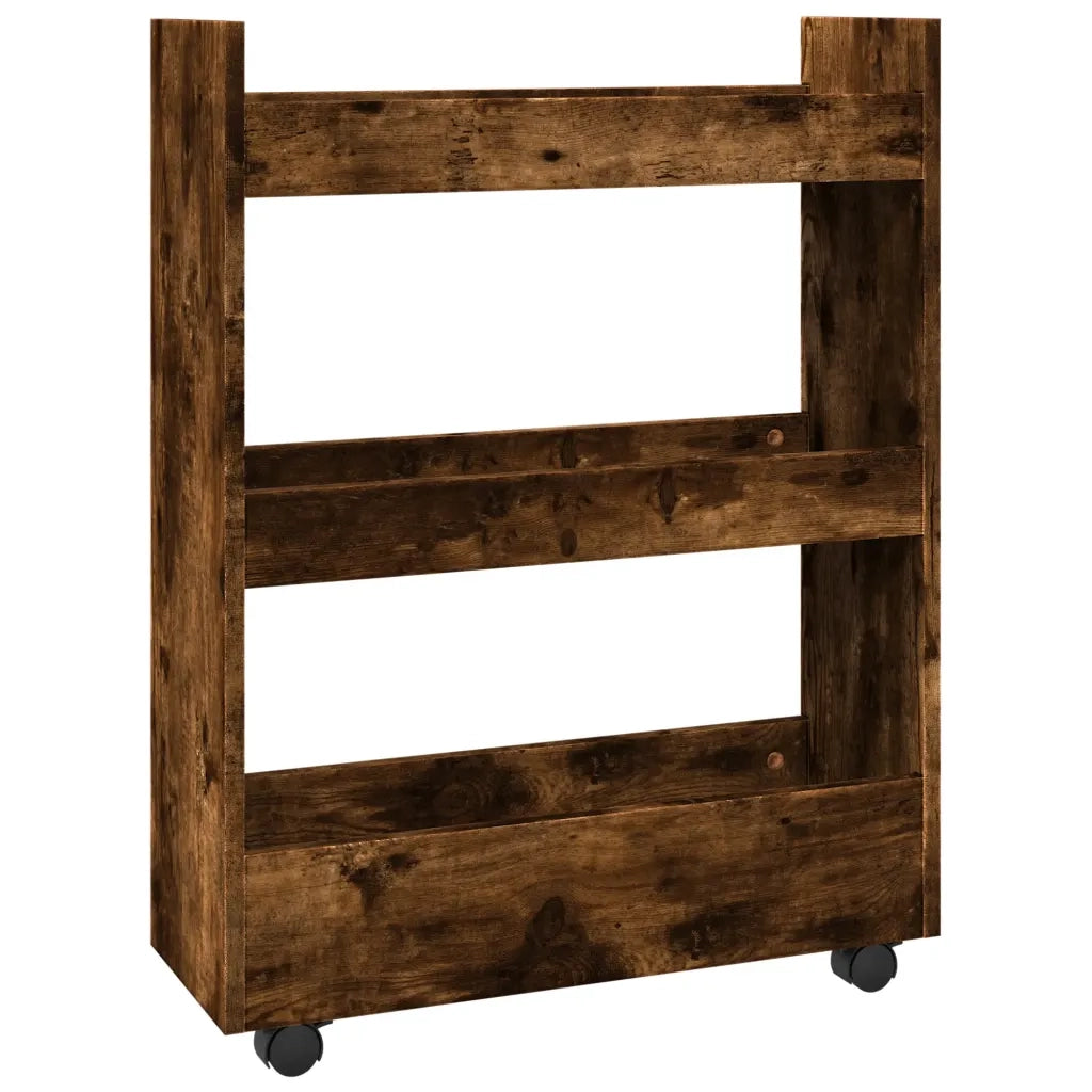 Carrello Stretto a 3 Livelli Rovere Fumo in Truciolato 855254