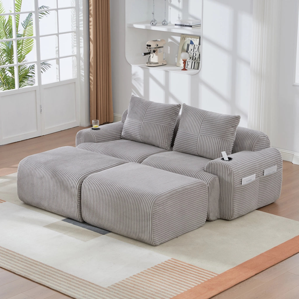 DIVANO MODULARE 2 posti 200x174x80 cm in corduroy grigio chiaro