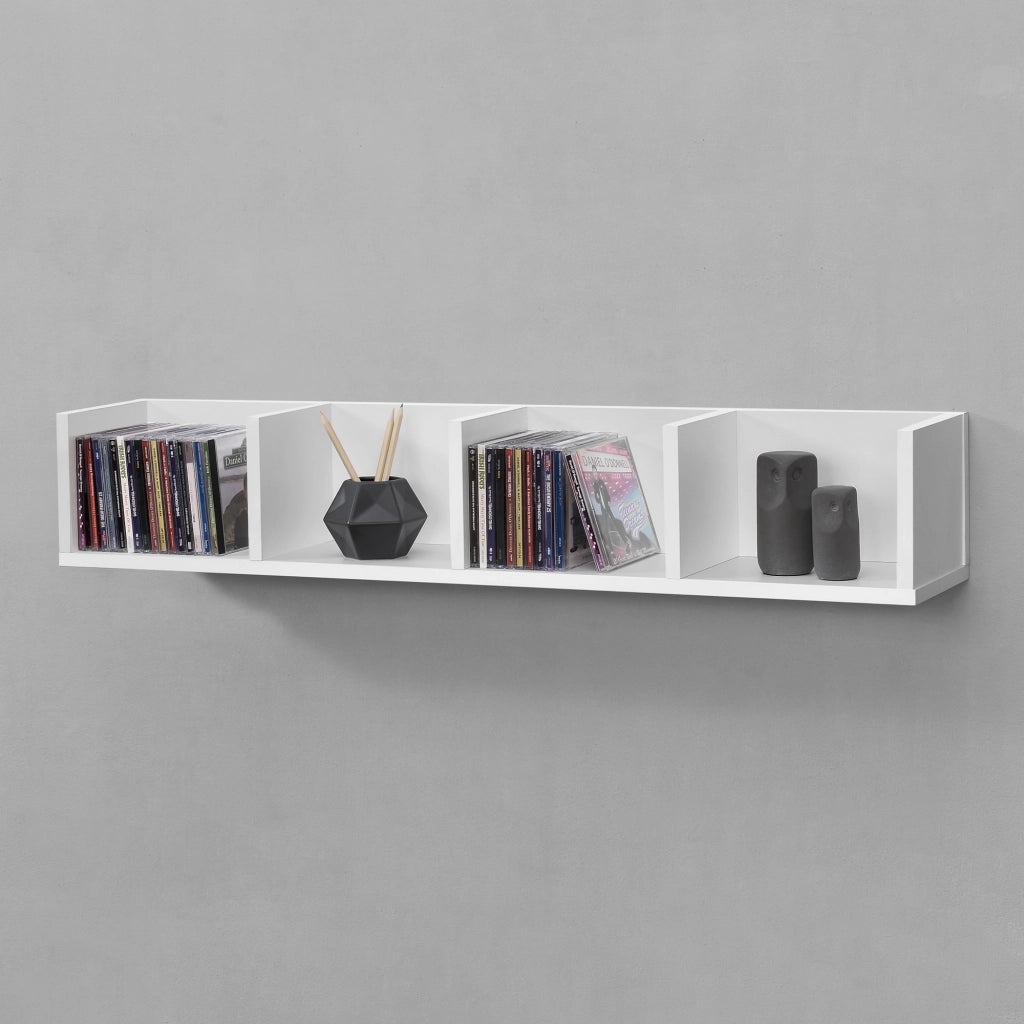 Mensola da Parete con 4 Scomparti a Forma di U Consolle Pensile 95 x 17 x 16,5 cm Portaoggetti Libreria - Bianco