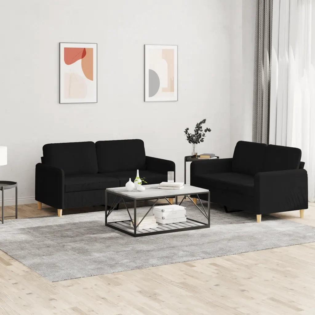 Set di Divani 2 pz con Cuscini Nero in Tessuto 3202090