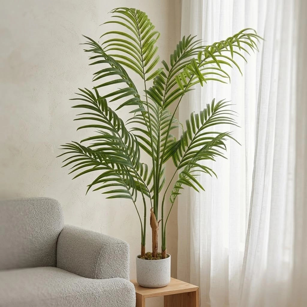 Palma Tropicale Artificiale 120 cm Foglie in PEVA Verde per Interno ed Esterno